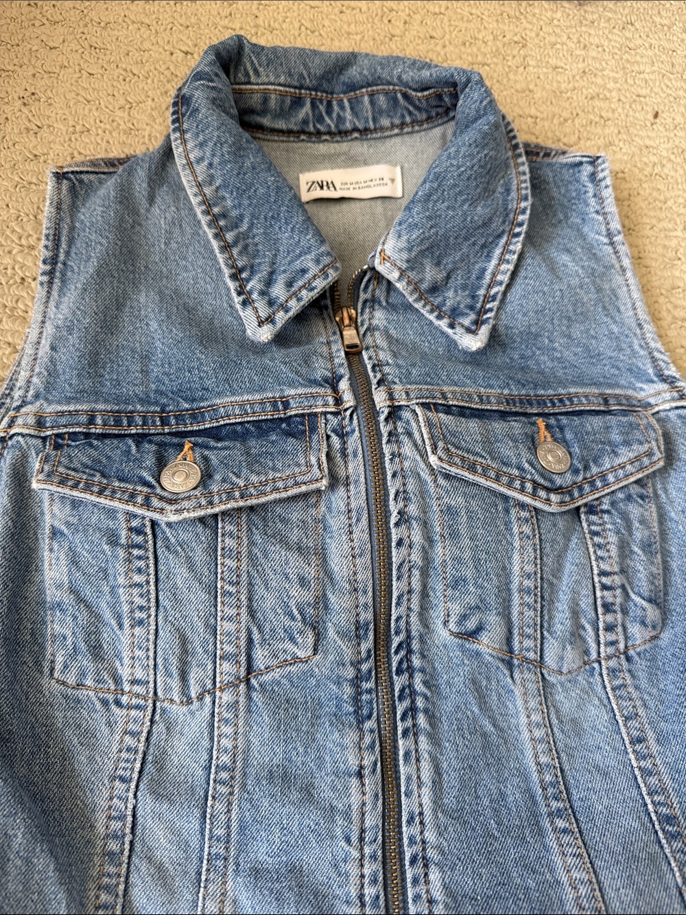 Zara Light Blue Denim Zip-Front mini dress